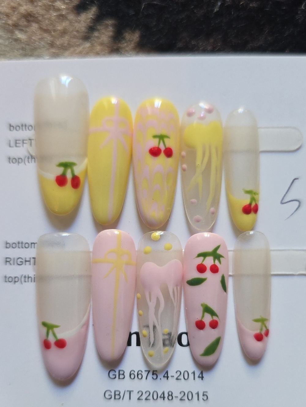 Yellow & Pink Cherry Nail Art Set for Women Size Small